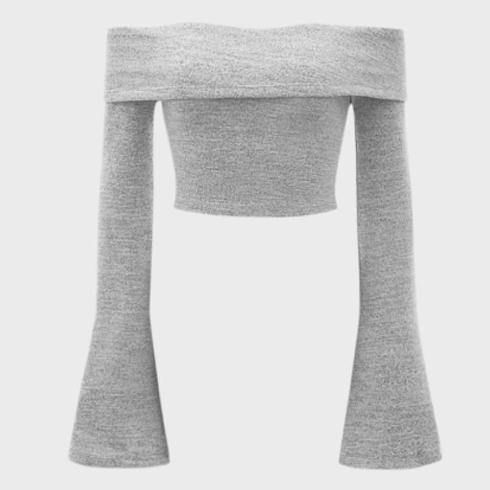 NWT Shein Women's MOD Solid Off-The-Shoulder Tee Light Grey Size M